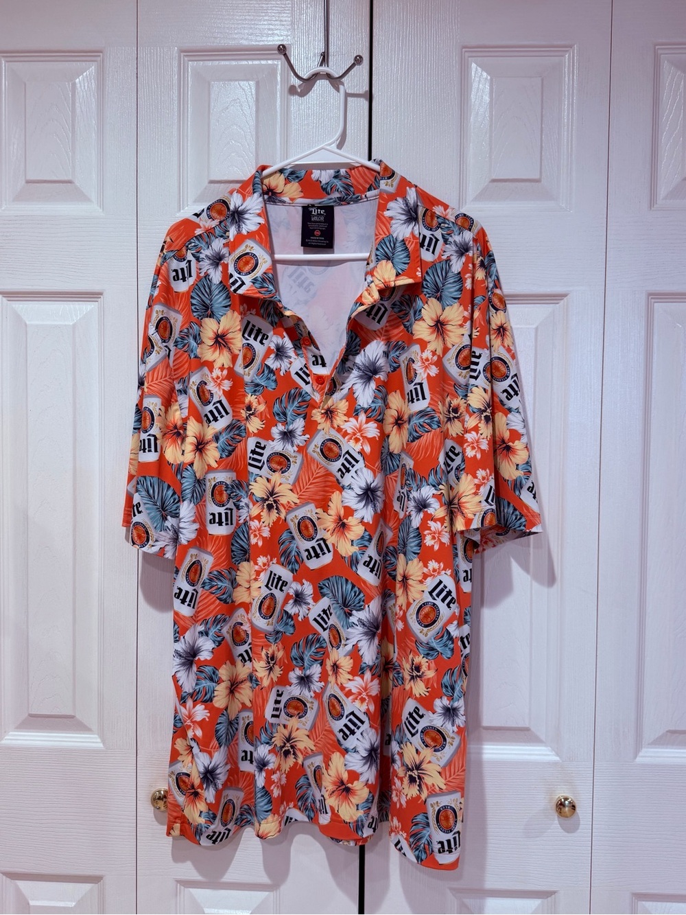 Men's Orange Floral Short-Sleeve Button-Down Shirt